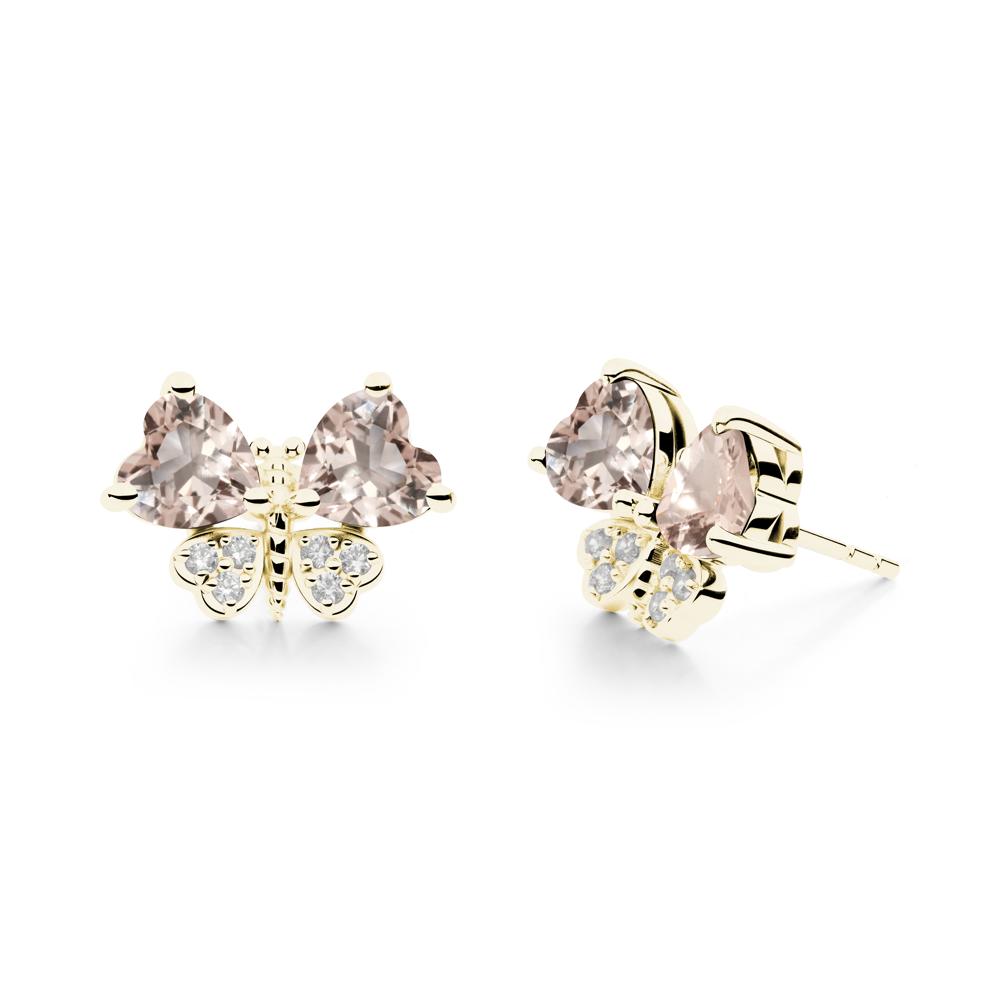 Morganite Heart Shaped Wings Butterfly Stud Earrings - LUO Jewelry #metal_18k yellow gold