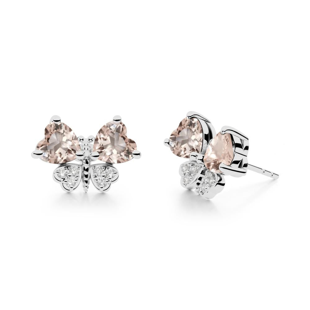 Morganite Heart Shaped Wings Butterfly Stud Earrings - LUO Jewelry #metal_platinum