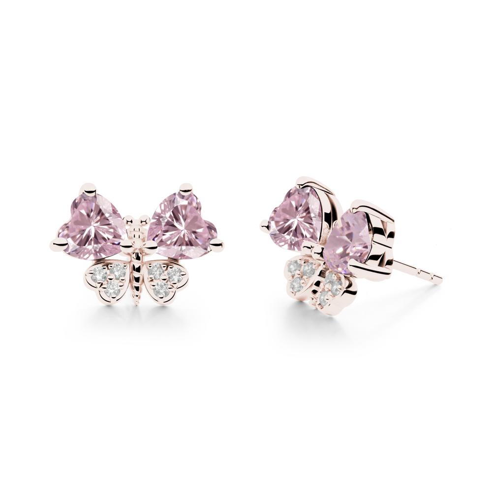 Heart Shaped Wings Butterfly Pink Cubic Zirconia Earrings - LUO Jewelry #metal_14k rose gold