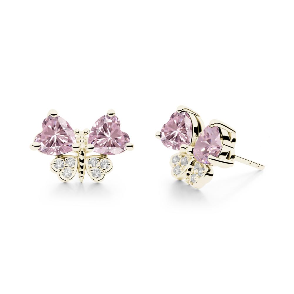 Heart Shaped Wings Butterfly Pink Cubic Zirconia Earrings - LUO Jewelry #metal_14k yellow gold