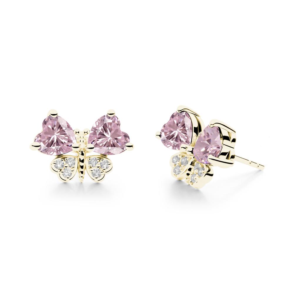 Heart Shaped Wings Butterfly Pink Cubic Zirconia Earrings - LUO Jewelry #metal_18k yellow gold