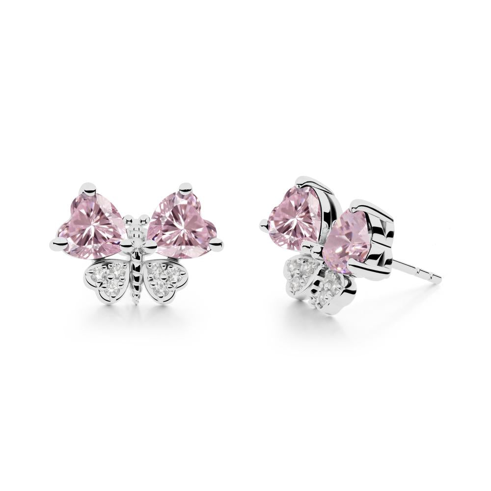 Heart Shaped Wings Butterfly Pink Cubic Zirconia Earrings - LUO Jewelry #metal_platinum