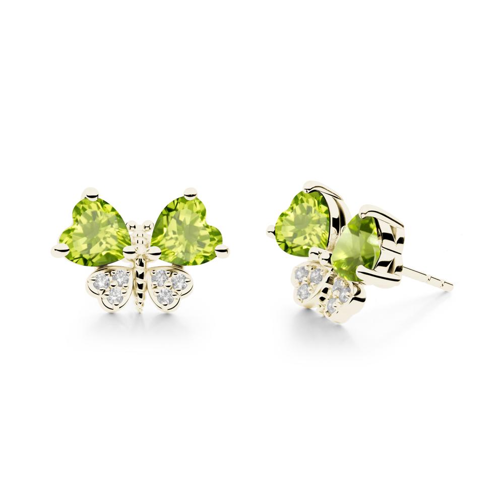Heart Peridot Wings Butterfly Stud Earrings - LUO Jewelry #metal_14k yellow gold