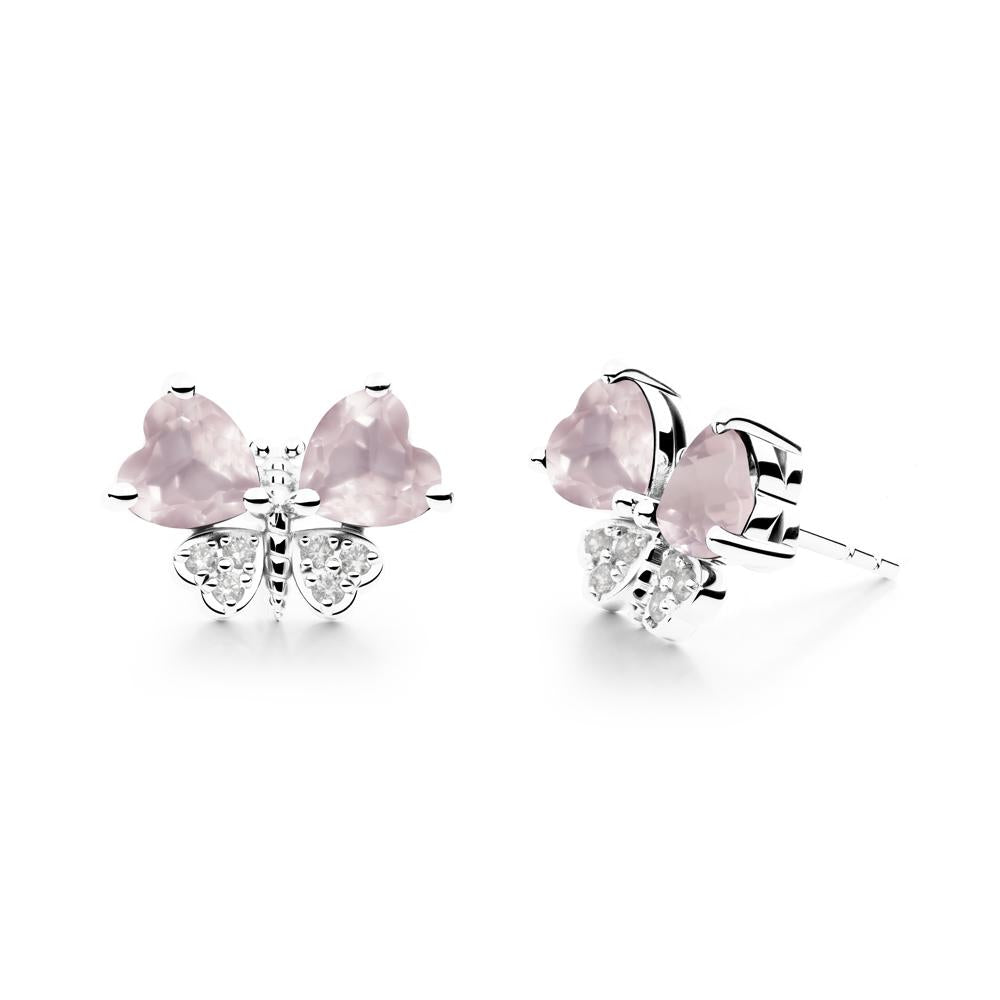 Rose Quartz Heart Shaped Wings Butterfly Stud Earrings - LUO Jewelry #metal_18k white gold