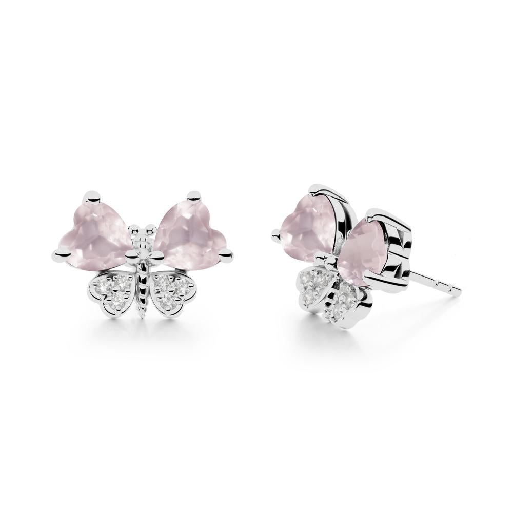 Rose Quartz Heart Shaped Wings Butterfly Stud Earrings - LUO Jewelry #metal_platinum
