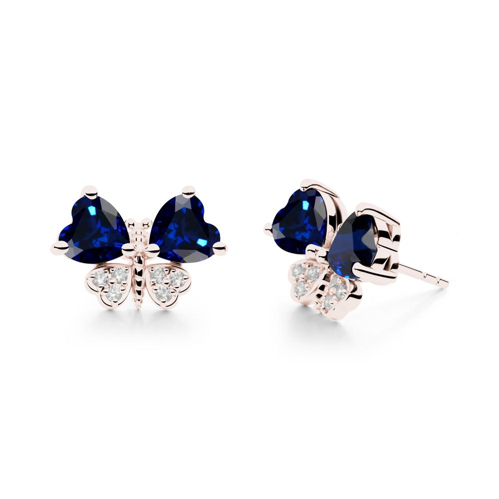 Sapphire Heart Shaped Wings Butterfly Stud Earrings - LUO Jewelry #metal_14k rose gold