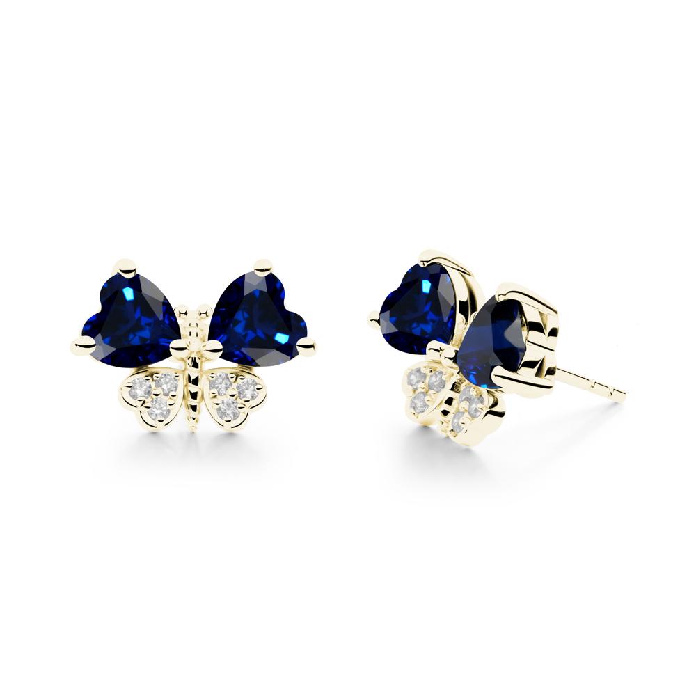 Sapphire Heart Shaped Wings Butterfly Stud Earrings - LUO Jewelry #metal_18k yellow gold
