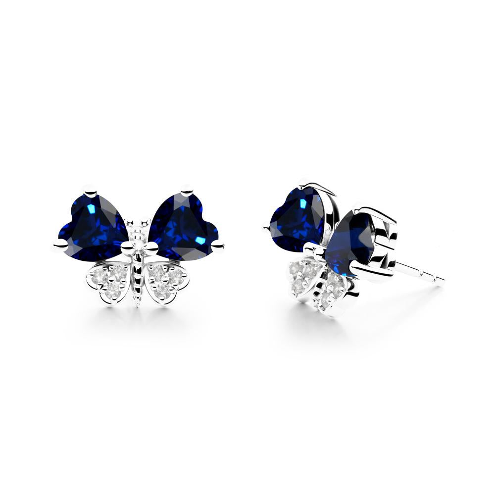 Sapphire Heart Shaped Wings Butterfly Stud Earrings - LUO Jewelry #metal_sterling silver
