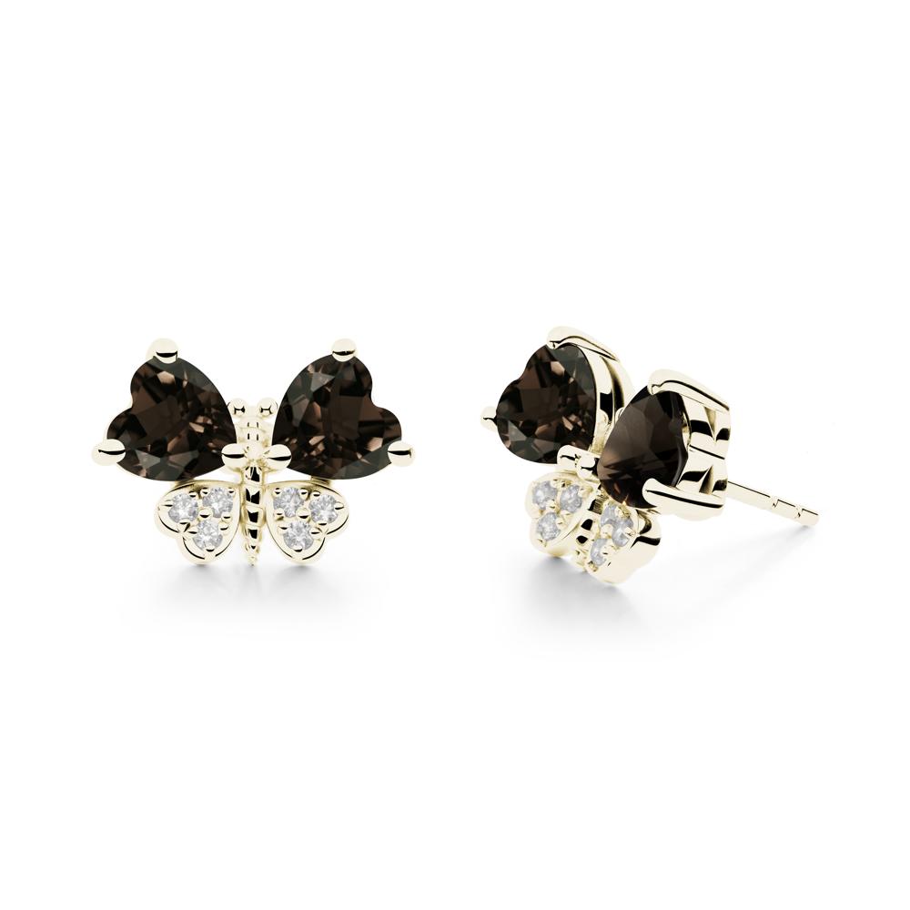 Heart Shaped Wings Butterfly Smoky Quartz Earrings - LUO Jewelry #metal_14k yellow gold