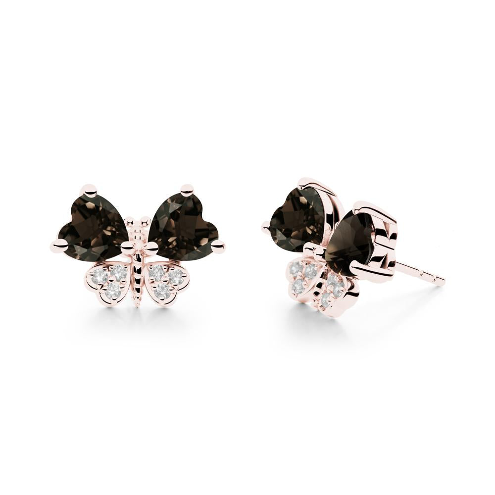Heart Shaped Wings Butterfly Smoky Quartz Earrings - LUO Jewelry #metal_18k rose gold