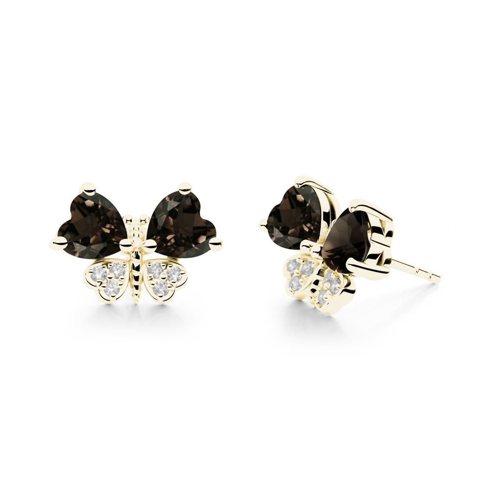 Heart Shaped Wings Butterfly Smoky Quartz Earrings - LUO Jewelry #metal_18k yellow gold