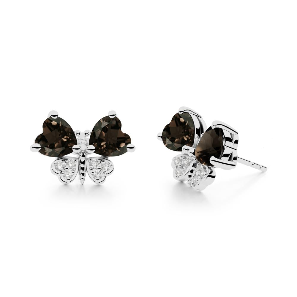 Heart Shaped Wings Butterfly Smoky Quartz Earrings - LUO Jewelry #metal_platinum