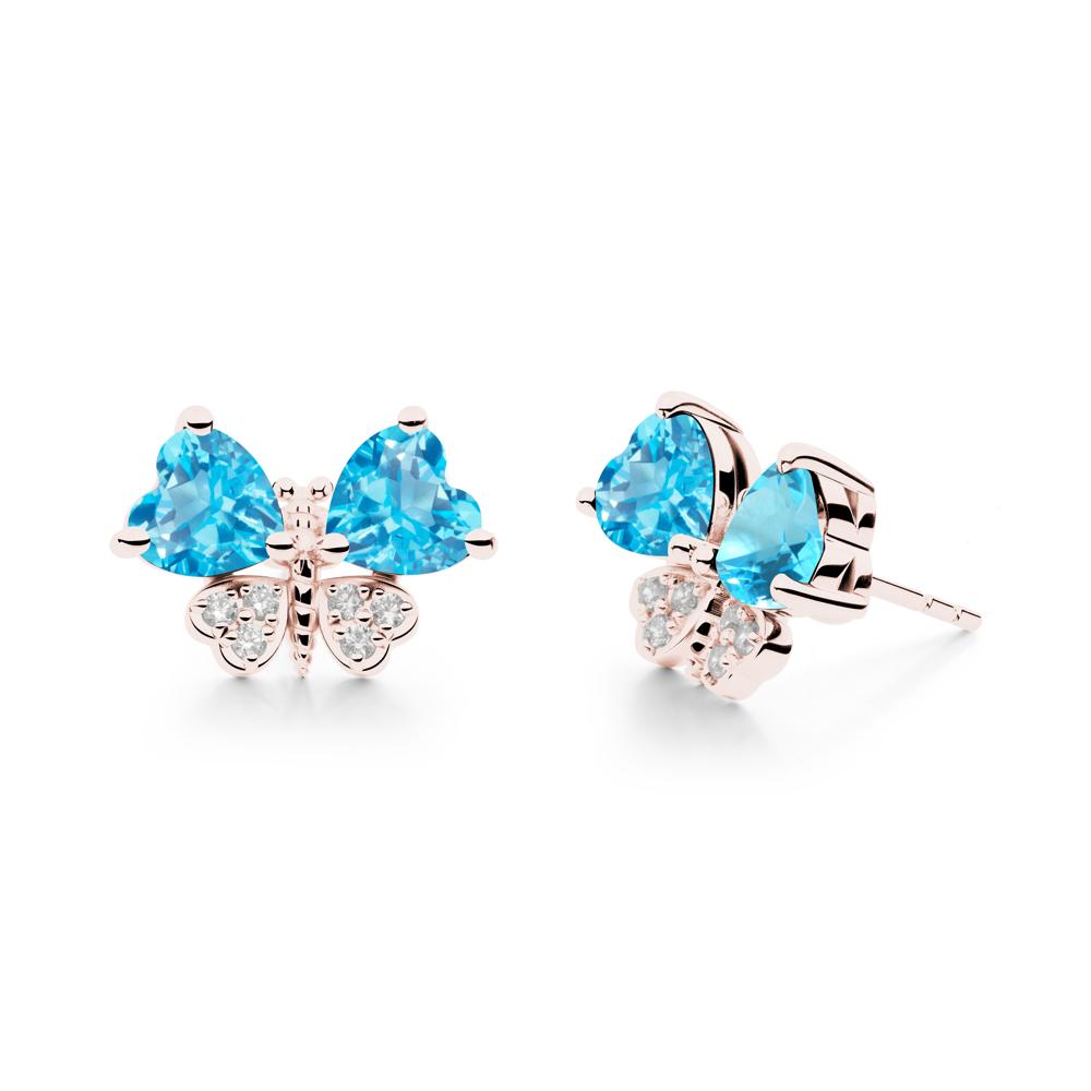 Heart Swiss Blue Topaz Wings Butterfly Stud Earrings - LUO Jewelry #metal_18k rose gold