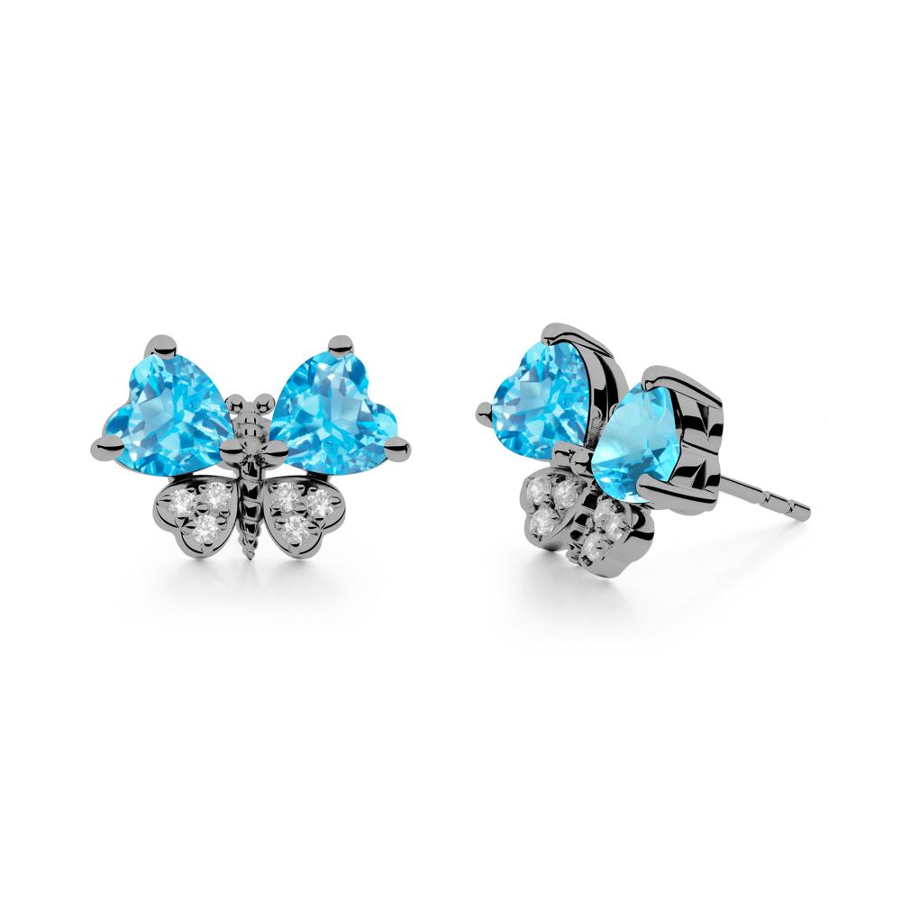 Heart Swiss Blue Topaz Wings Butterfly Stud Earrings - LUO Jewelry #metal_black finish sterling silver