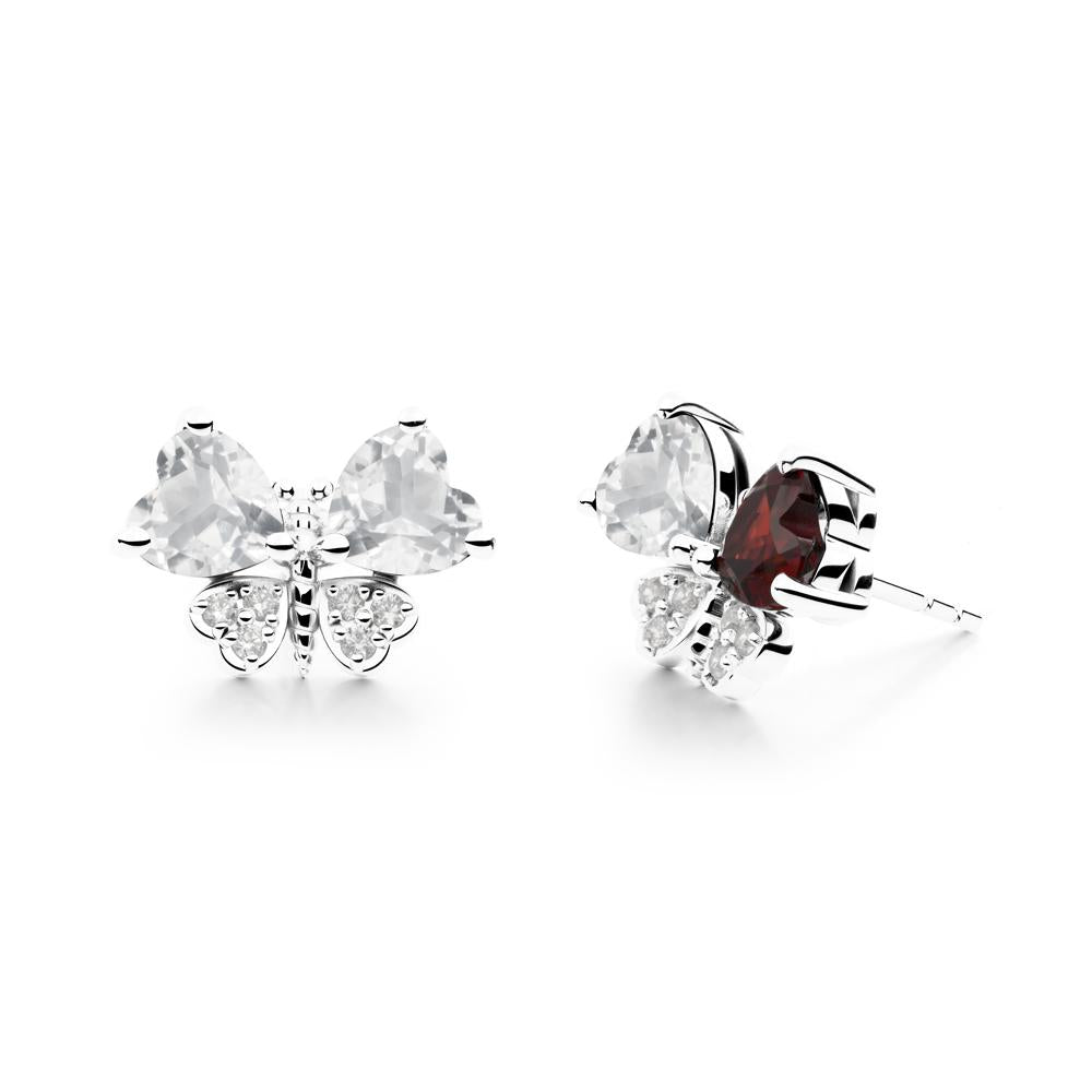 Heart White Topaz Wings Butterfly Stud Earrings - LUO Jewelry #metal_14k white gold