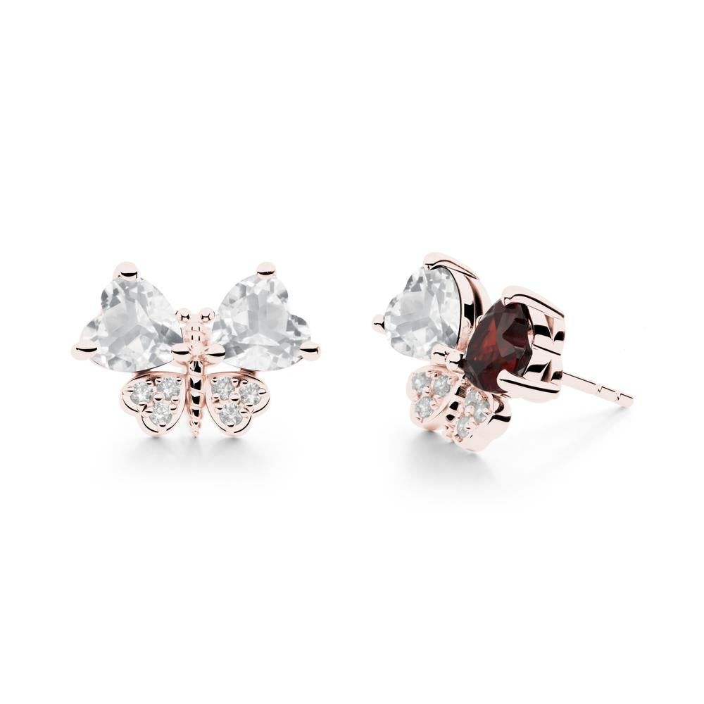 Heart White Topaz Wings Butterfly Stud Earrings - LUO Jewelry #metal_18k rose gold