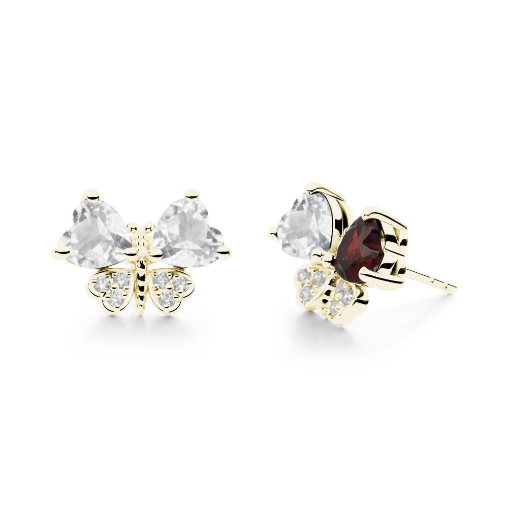 Heart White Topaz Wings Butterfly Stud Earrings - LUO Jewelry #metal_18k yellow gold
