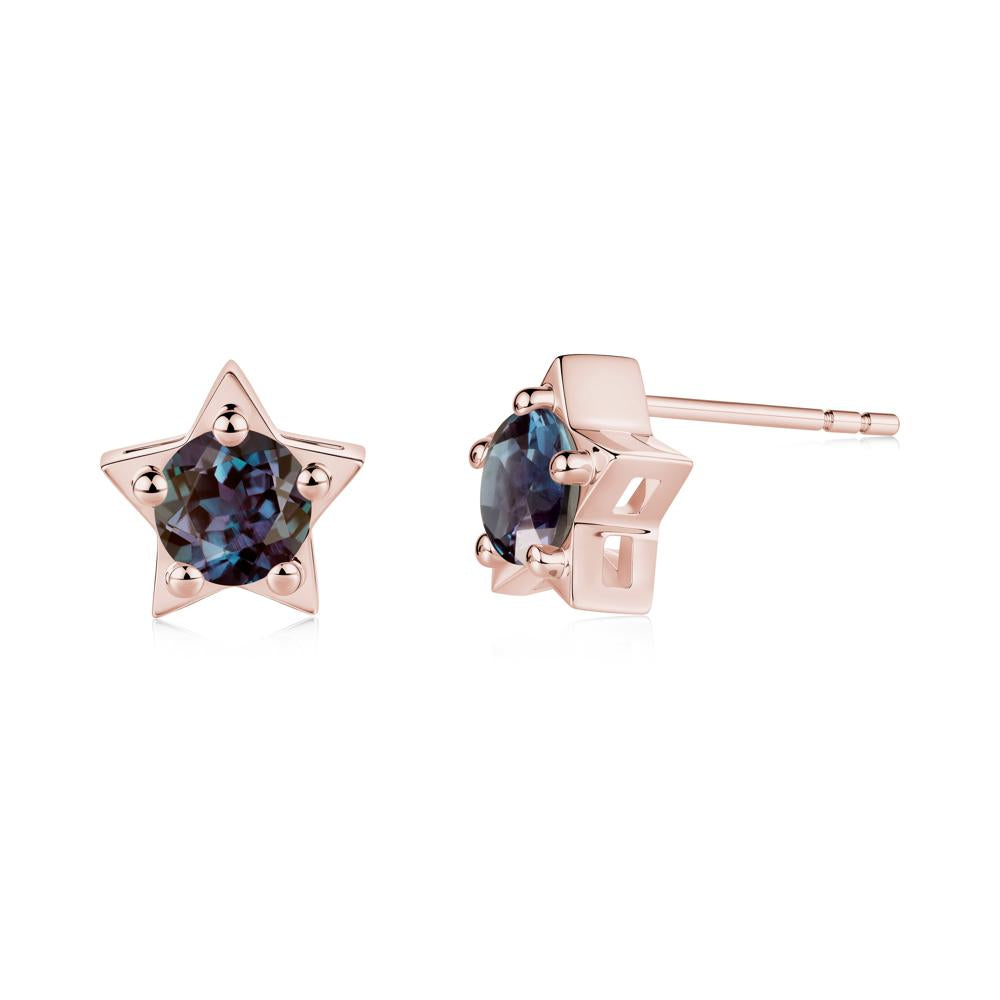 Star Round Alexandrite Stud Earrings - LUO Jewelry #metal_18k rose gold