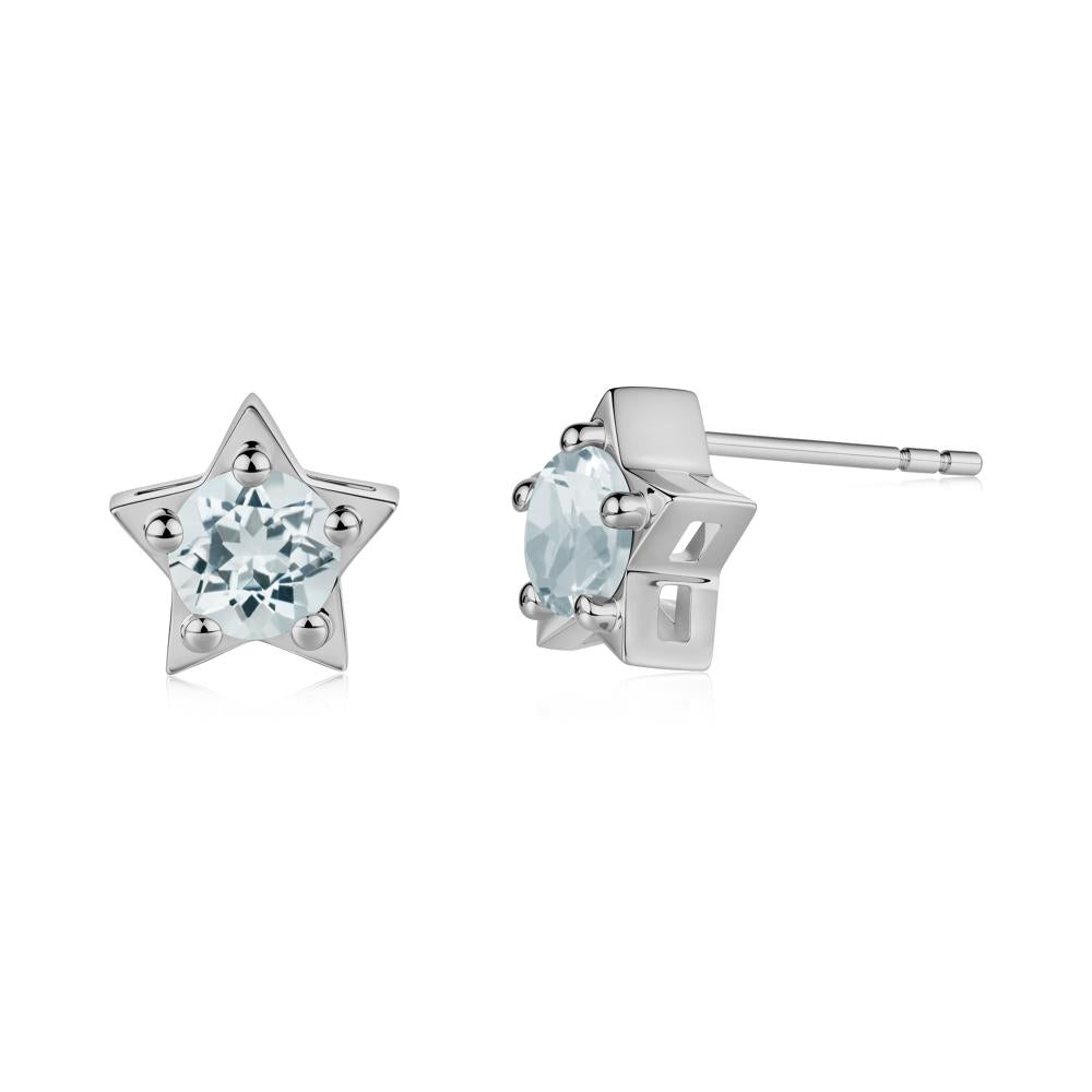 Star Round Aquamarine Stud Earrings - LUO Jewelry #metal_platinum