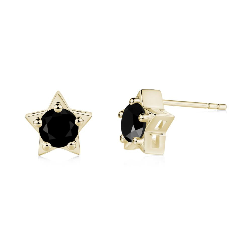 Star Round Black Spinel Stud Earrings - LUO Jewelry #metal_14k yellow gold