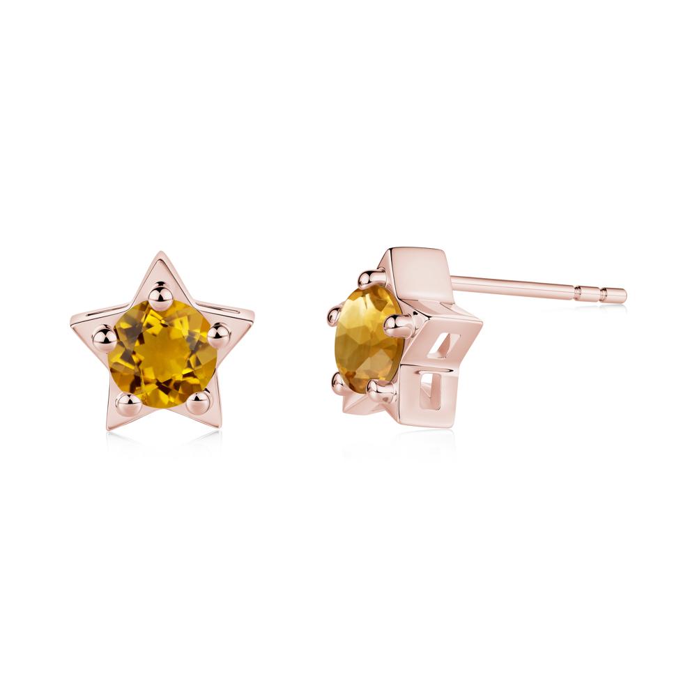 Star Round Citrine Stud Earrings - LUO Jewelry #metal_18k rose gold