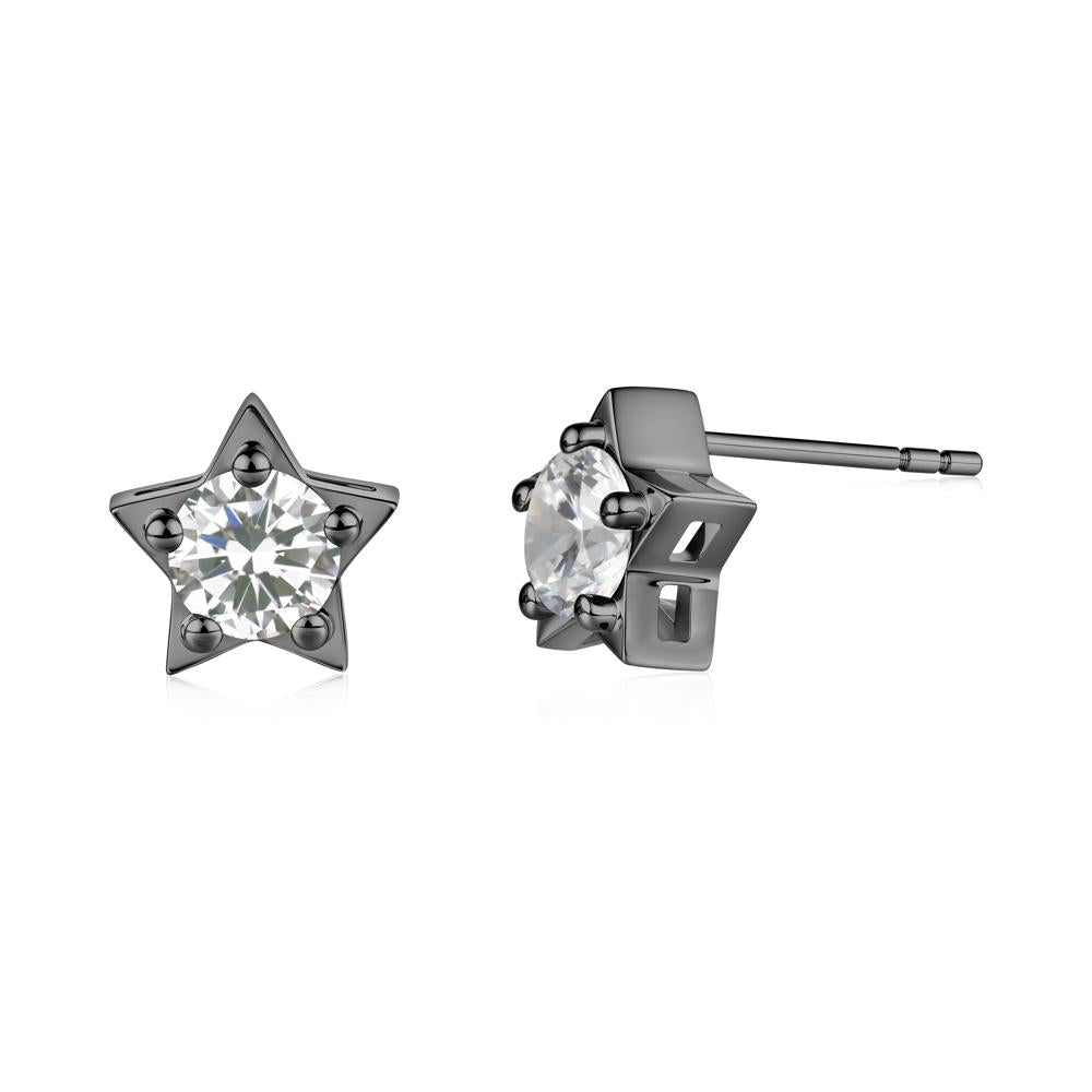 Star Round Cubic Zirconia Stud Earrings - LUO Jewelry #metal_black finish sterling silver