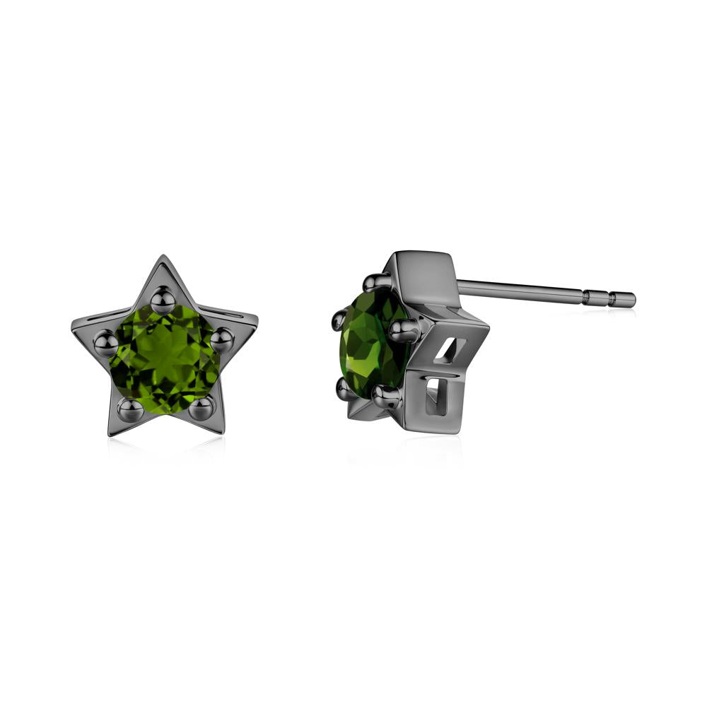 Star Round Diopside Stud Earrings - LUO Jewelry #metal_black finish sterling silver