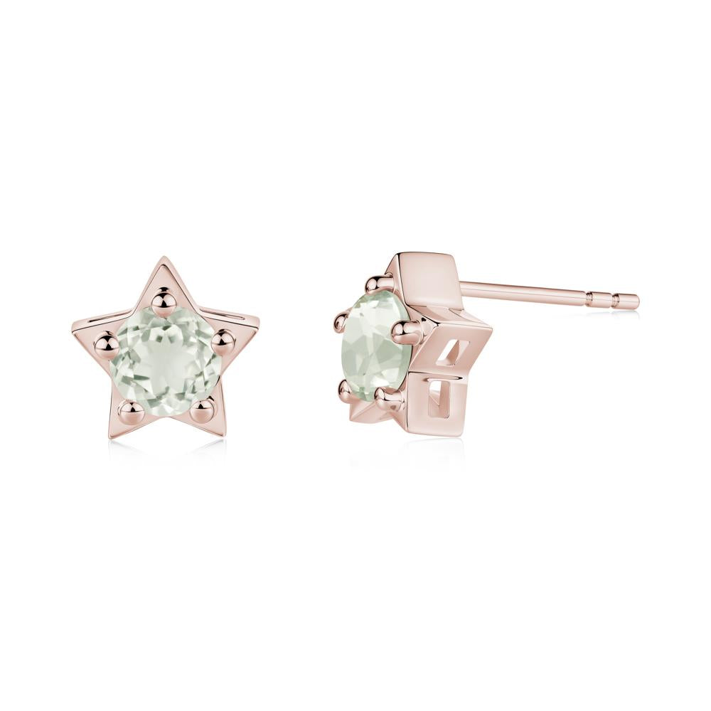 Star Round Green Amethyst Stud Earrings - LUO Jewelry #metal_14k rose gold