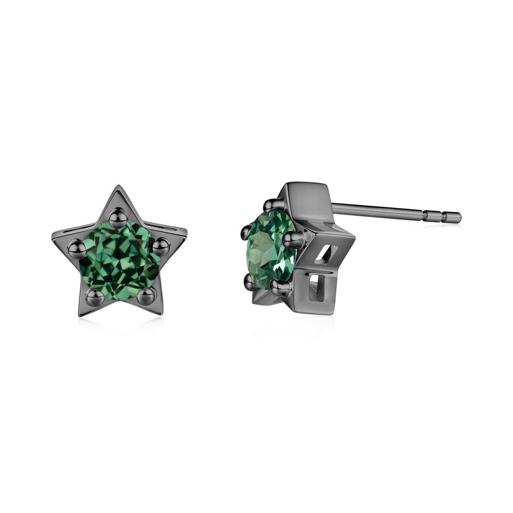 Star Round Green Sapphire Stud Earrings - LUO Jewelry #metal_black finish sterling silver