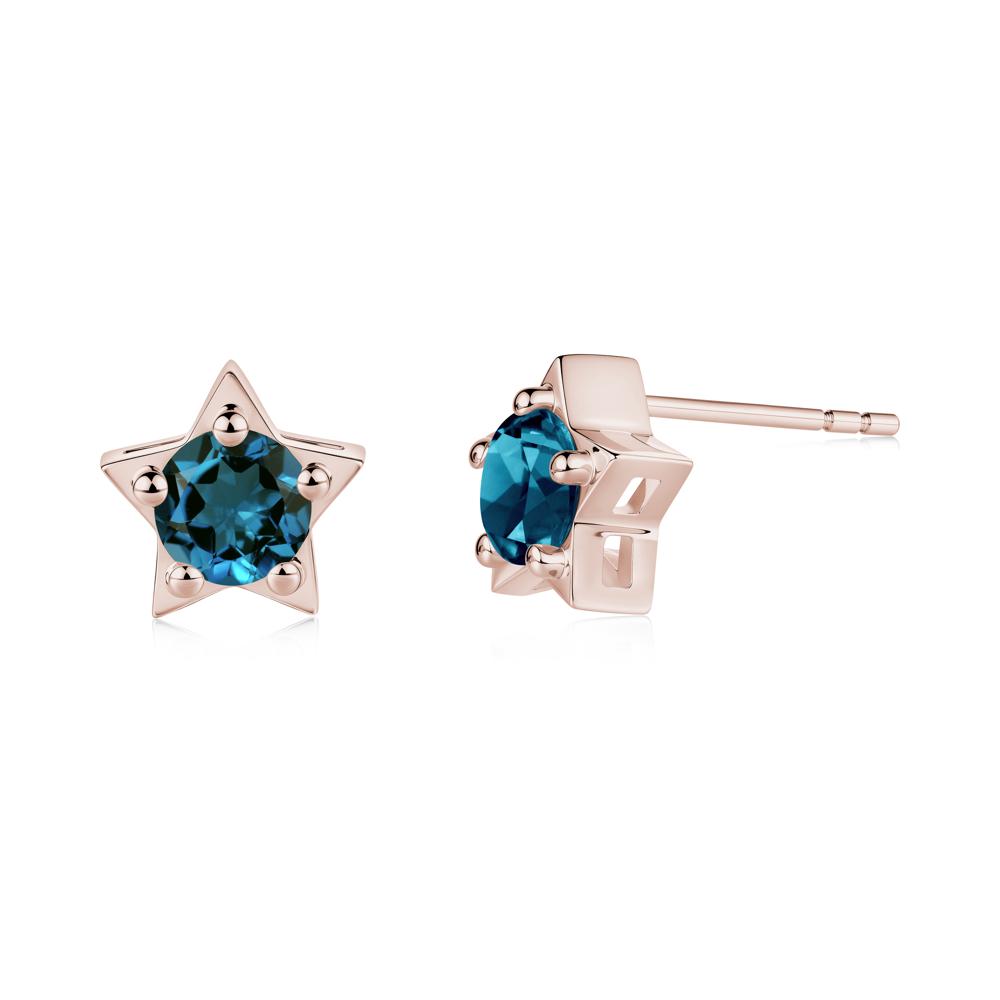 Star Round London Blue Topaz Stud Earrings - LUO Jewelry #metal_14k rose gold