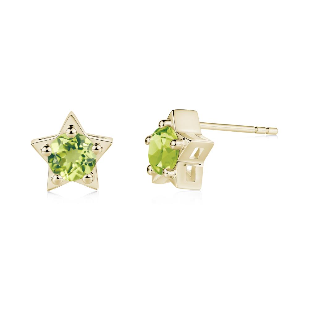 Star Round Peridot Stud Earrings - LUO Jewelry #metal_14k yellow gold