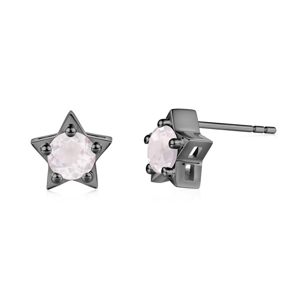 Star Round Rose Quartz Stud Earrings - LUO Jewelry #metal_black finish sterling silver