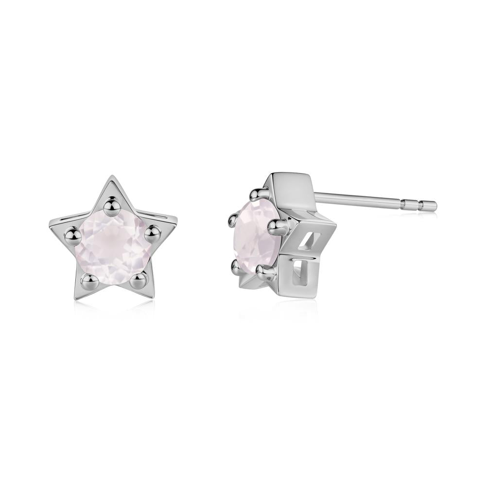 Star Round Rose Quartz Stud Earrings - LUO Jewelry #metal_platinum