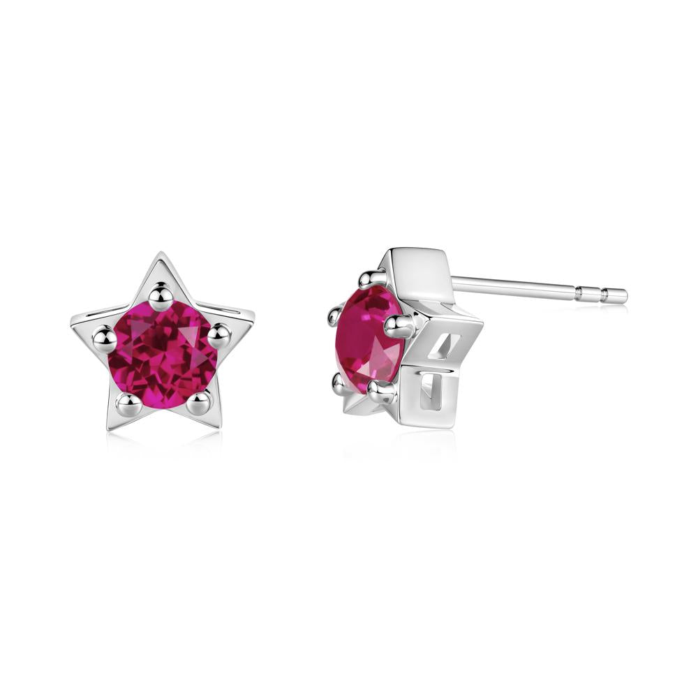 Star Round Ruby Stud Earrings - LUO Jewelry #metal_14k white gold
