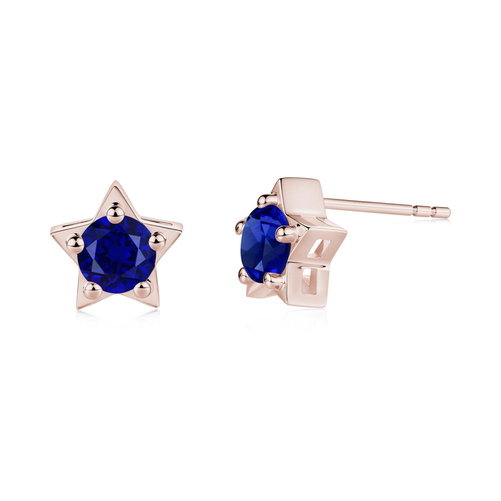 Star Round Sapphire Stud Earrings - LUO Jewelry #metal_14k rose gold