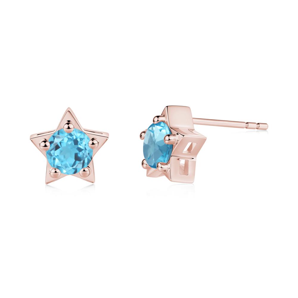 Star Round Swiss Blue Topaz Stud Earrings - LUO Jewelry #metal_18k rose gold