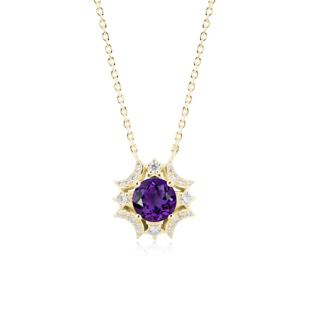 Round Amethyst Celestial Star Pendant Necklace - LUO Jewelry #metal_18k yellow gold