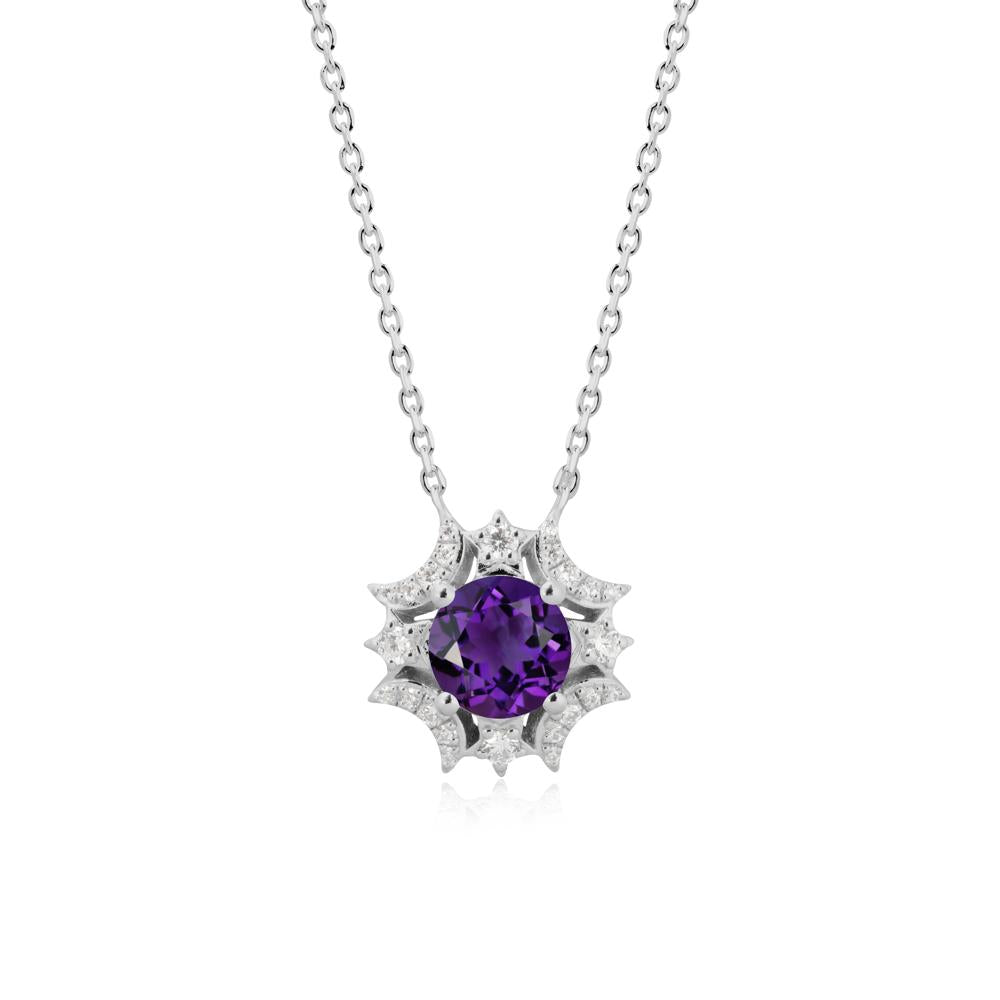 Round Amethyst Celestial Star Pendant Necklace - LUO Jewelry #metal_platinum