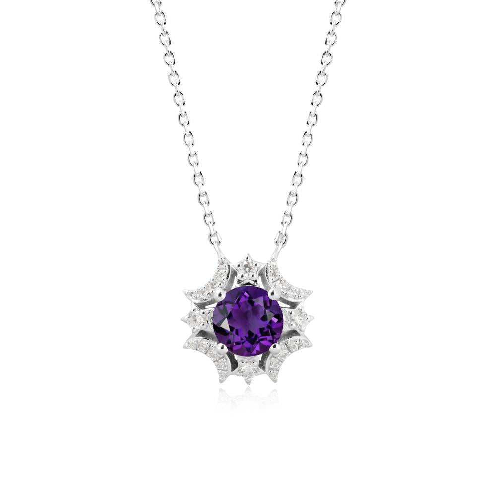 Round Amethyst Celestial Star Pendant Necklace - LUO Jewelry #metal_sterling silver