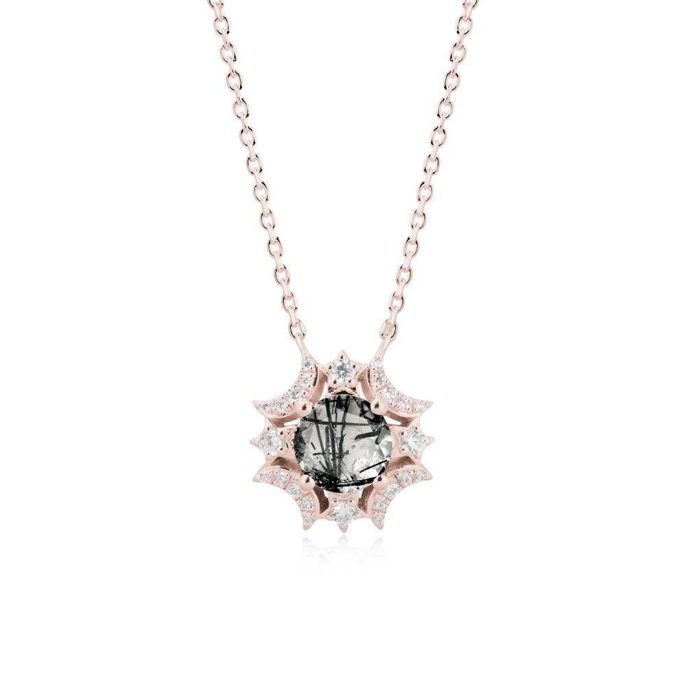 Round Black Rutilated Quartz Celestial Star Pendant Necklace - LUO Jewelry #metal_14k rose gold