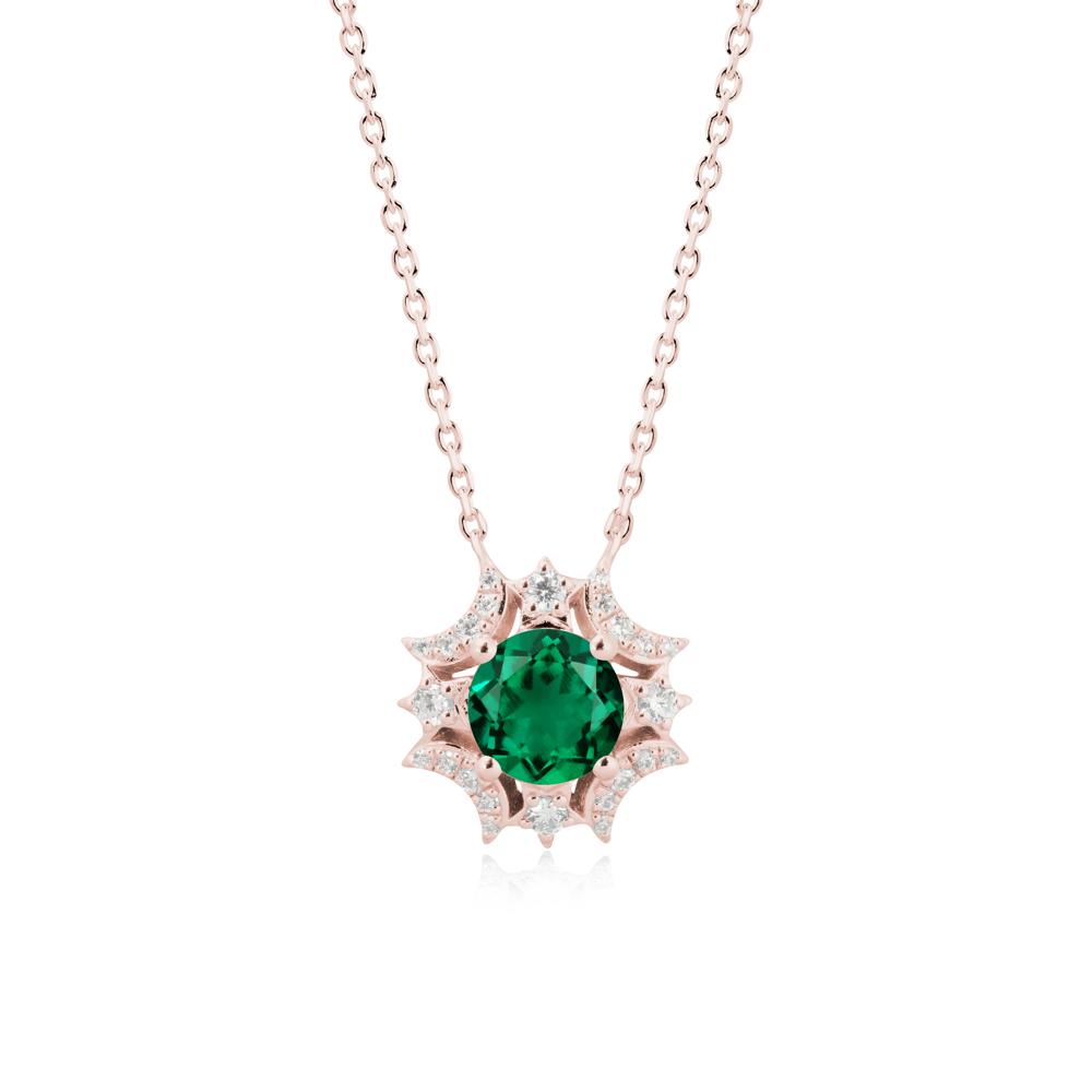 Round Emerald Celestial Star Pendant Necklace - LUO Jewelry #metal_18k rose gold