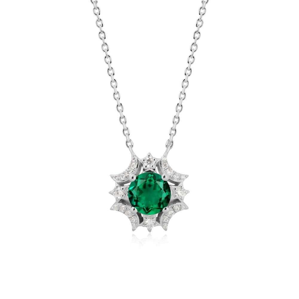 Round Emerald Celestial Star Pendant Necklace - LUO Jewelry #metal_platinum