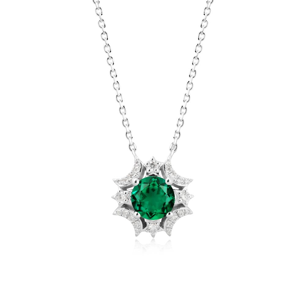 Round Emerald Celestial Star Pendant Necklace - LUO Jewelry #metal_sterling silver