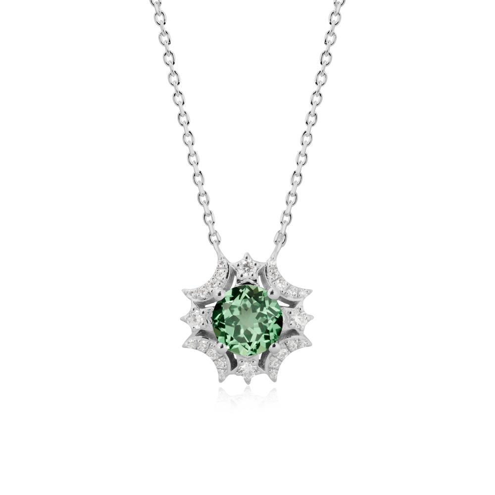 Round Green Sapphire Celestial Star Pendant Necklace - LUO Jewelry #metal_platinum