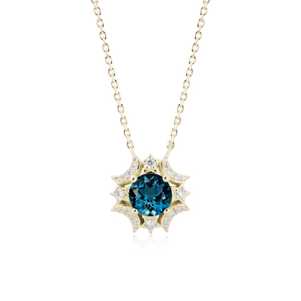 Round London Blue Topaz Celestial Star Pendant Necklace - LUO Jewelry #metal_14k yellow gold
