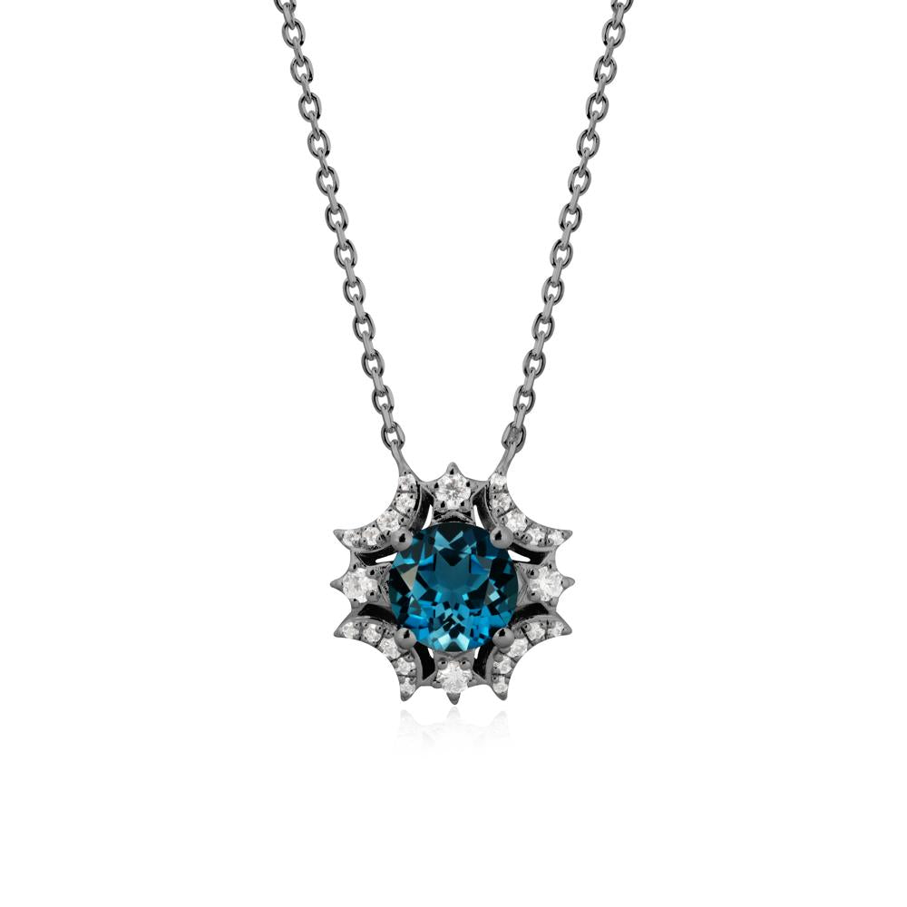 Round London Blue Topaz Celestial Star Pendant Necklace - LUO Jewelry #metal_black finish sterling silver