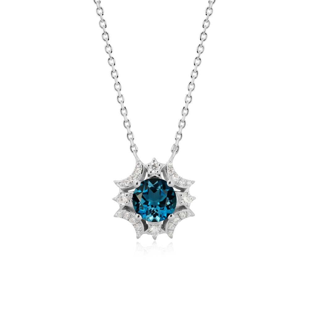 Round London Blue Topaz Celestial Star Pendant Necklace - LUO Jewelry #metal_platinum