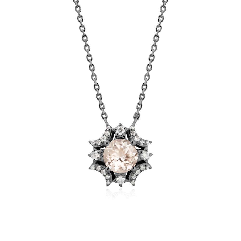 Round Morganite Celestial Star Pendant Necklace - LUO Jewelry #metal_black finish sterling silver
