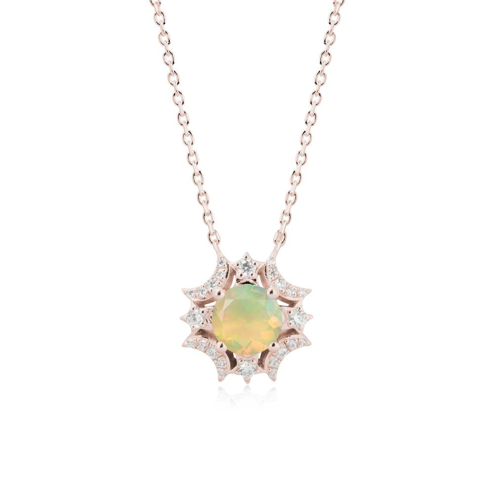 Round Opal Celestial Star Pendant Necklace - LUO Jewelry #metal_14k rose gold