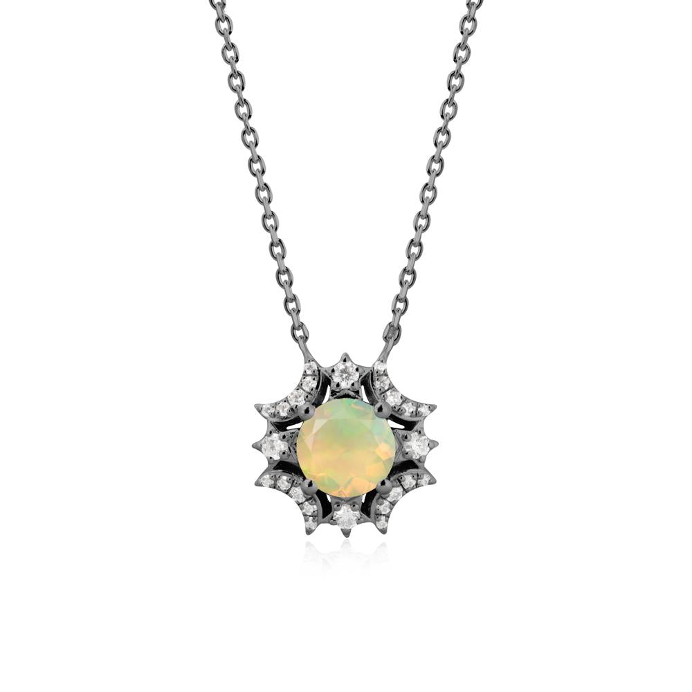 Round Opal Celestial Star Pendant Necklace - LUO Jewelry #metal_black finish sterling silver